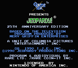 Jeopardy 25th Anniversary screenshot 2 for NES